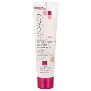 Andalou Naturals, 1000 Roses®，膚色校正，敏感皮膚，SPF 30，全粹茶色，2 液量盎司（58 毫升）