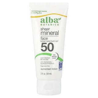 Alba Botanica, 全粹礦物質面部抗曬乳液，SPF 50，無香，2 液量盎司（59 毫升）