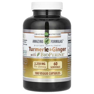 Amazing Nutrition, 薑黃素和姜，含 BioPerine，2250 毫克，180 粒素食膠囊（每粒膠囊 750 毫克）