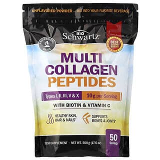 BioSchwartz, 多膠原蛋白肽粉，I、II、III、V 和 X 型，含生物維生素和維生素 C，原味，17.6 盎司（500 克）