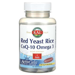KAL, 紅麴米，輔酶 Q-10，Omega-3，60 粒軟膠囊