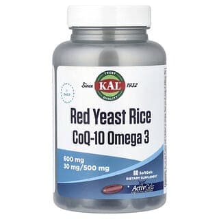 KAL, 紅麴米，輔酶 Q-10，Omega-3，60 粒軟膠囊