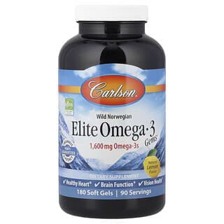 Carlson, Elite Omega-3 Gems® 挪威野生捕撈，天然檸檬味，180 粒軟膠囊