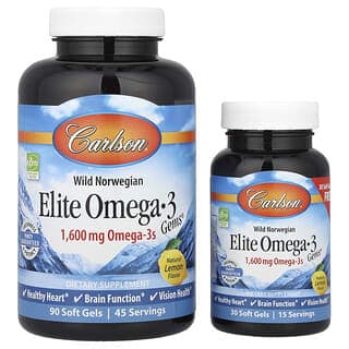 Carlson, Wild Norwegian，Elite Omega-3 Gems，天然檸檬味，1,600 毫克，120 粒軟凝膠（每粒軟凝膠 800 毫克）