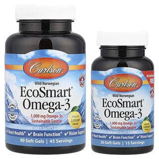 Carlson, 挪威野生魚油，EcoSmart® Omega-3，天然檸檬味，120 粒軟膠囊