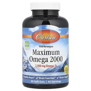 Carlson, Wild Norwegian，Maximum Omega 2000，天然檸檬味，2,000 毫克，90 粒軟凝膠（每粒軟凝膠 1,000 毫克）