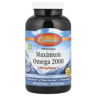 Carlson, Wild Norwegian，Maximum Omega 2000，天然檸檬味，2,000 毫克，180 粒軟凝膠（每粒軟凝膠 1,000 毫克）