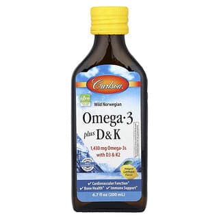 Carlson, Omega-3 脂肪酸 + D3 和 K2，天然檸檬味，1430 毫克，6.7 液量盎司（200 毫升）