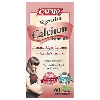 CATALO, 素食鈣配方，產前海藻鈣，含針葉櫻桃維生素 C，60 片素食片