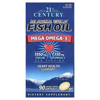 21st Century, 阿拉斯加野生魚油，Mega Omega 3，90 粒腸溶包衣軟凝膠