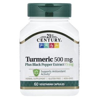 21st Century, 薑黃 + 黑胡椒提取物，500 毫克，60 粒素食膠囊