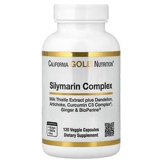 California Gold Nutrition, 水飛薊素複合物，水飛薊提取物 + 蒲公英、朝鮮薊、姜黃素 C3 複合物®、姜和 BioPerine®，120 粒素食膠囊