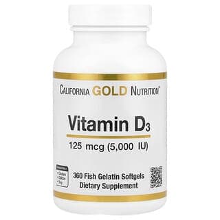 California Gold Nutrition, 維生素 D3，125 微克（5000 國際單位），360 粒魚明膠軟膠囊