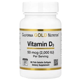 California Gold Nutrition, 維生素 D3，50 微克（2,000 國際單位），90 粒魚明膠軟凝膠