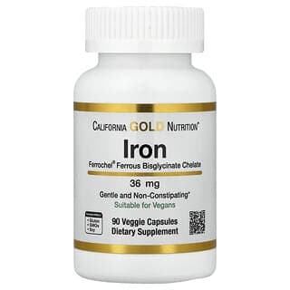 California Gold Nutrition, Ferrochel® 鐵（雙甘氨酸），36 毫克，90 粒素食膠囊