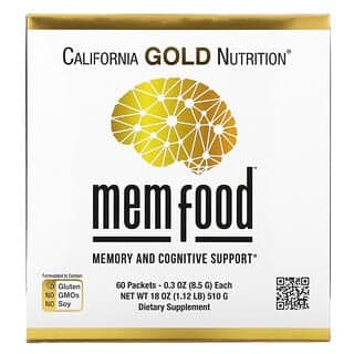 California Gold Nutrition, MEM Food，記憶與認知幫助，含 MEM 混合物、L-絲氨酸、有機猴頭菇和藍莓果汁粉，60 包，每包 0.3 盎司（8.5 克）。