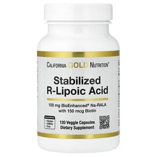 California Gold Nutrition, 穩定 R-硫辛酸，含 Bio-Enhanced® Na-RALA 和生物維生素，120 粒素食膠囊