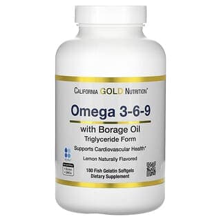 California Gold Nutrition, Omega 3-6-9，含 Omega-3 魚油和玻璃苣籽油、EPA、DHA、GLA 和亞油酸，天然檸檬味，180 粒軟膠囊