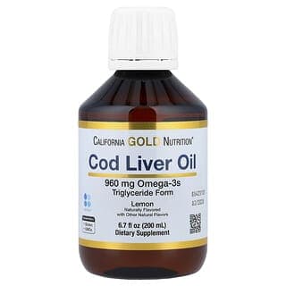 California Gold Nutrition, 含 Omega-3 脂肪酸、EPA、DHA 和維生素 A 和 D 的鱈魚肝油，挪威，甘油三酯形式，天然檸檬味，6.7 液量盎司（200 毫升）