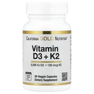California Gold Nutrition, 維生素 D3 + K2（MK-7）素食膠囊，60 粒