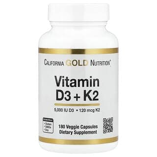 California Gold Nutrition, 維生素 D3 + K2（MK-7），180 粒素食膠囊