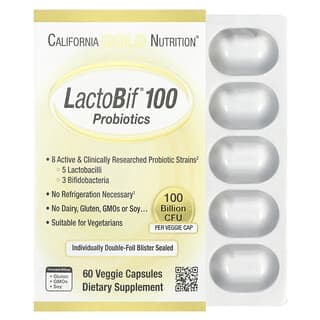 California Gold Nutrition, LactoBif® 100 益生菌素食膠囊，含 5 種乳酸桿菌和 3 種雙歧桿菌，1000 億 CFU，60 粒