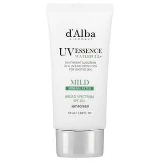 d'Alba, UV Essence Waterfull+ 抗曬霜，溫和礦物過濾劑，SPF 50，1.69 液量盎司（50 毫升）