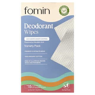 fomin, Deodorant Wipes, Variety Pack , 15 Individually Wrapped Wipes