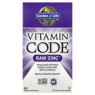 Garden of Life, Vitamin Code，Raw Zinc，60 粒全素膠囊