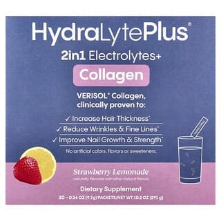 Hydralyte, VERISOL® Collagen,，氣泡電解質粉，草莓檸檬水味，30 包，每包 0.34 盎司（9.7 克）