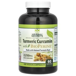 Herbal Secrets, 薑黃素，含 BioPerine，2250 毫克，180 粒素食膠囊（每份 750 毫克）