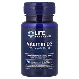 Life Extension, 維生素 D3，125 微克 (5,000 國際單位)，60 粒軟凝膠