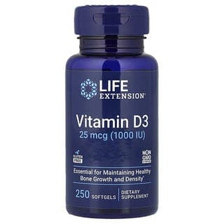 Life Extension, 維生素 D3，25 微克（1,000 國際單位），250 粒軟凝膠