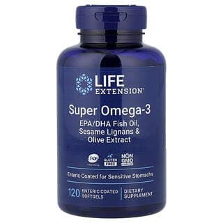 Life Extension, 超級 Omega-3 EPA/DHA 魚油、芝麻木酚素和橄欖提取物，120 粒腸溶包衣軟凝膠