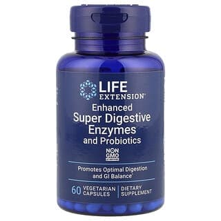 Life Extension, 加強的超級消化酶和益生菌，60 粒素食膠囊