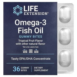 Life Extension, Omega-3 魚油軟糖零食，熱帶水果味，750 毫克，36 粒
