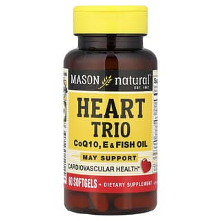 Mason Natural, Heart Trio，輔酶 Q10、維生素 E 和魚油，60 粒軟膠囊