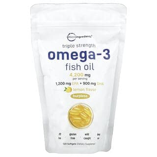 Micro Ingredients, Omega-3 魚油，三倍功效，檸檬味，4,200 毫克，120 粒軟膠囊（每粒軟膠囊 1400 毫克）