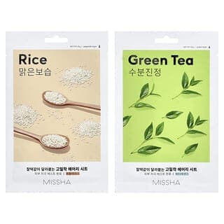 謎尚, Airy Fit 美容面膜，大米和綠茶，10 片，每片 0.67 盎司（19 克）
