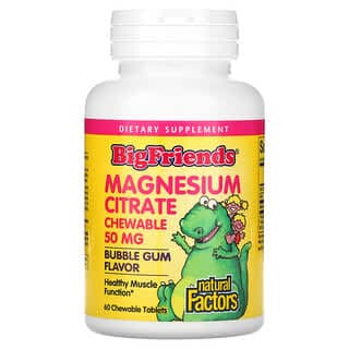 Natural Factors, 大朋友，檸檬酸鎂，泡泡糖口味，50 毫克，60 片咀嚼片