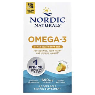 Nordic Naturals, Omega-3，檸檬味，60 粒軟膠囊（每粒軟膠囊 345 毫克）