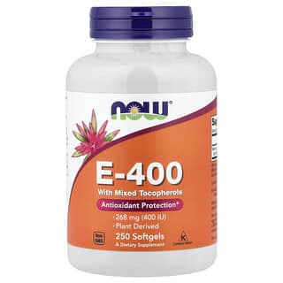 NOW Foods, E-400 軟膠囊，含混合生育酚，268 毫克 (400 IU)，250 粒裝