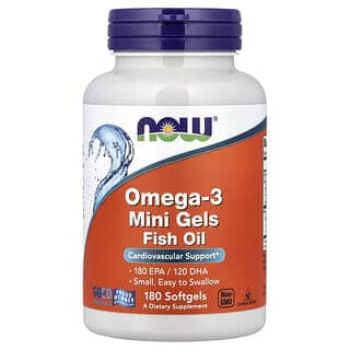 NOW Foods, Omega-3 迷你凝膠魚油，180 粒軟膠囊（每粒軟膠囊 0.5 克）