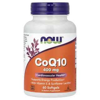 NOW Foods, 輔酶 Q10，含維生素 E 和向日葵卵磷脂，60 粒軟膠囊