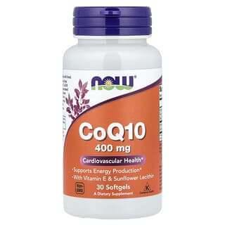 NOW Foods, 輔酶 Q10，含維生素 E 和向日葵卵磷脂，30 粒軟膠囊