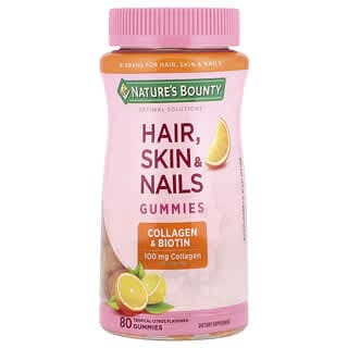 Nature's Bounty, Optimal Solutions®，頭髮、皮膚和指甲支持軟糖，膠原蛋白和生物維生素，熱帶柑橘味，80 粒