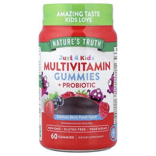 Nature's Truth, Just 4 Kidz，多維生素 + 益生菌，天然漿果味，60 粒素食軟糖