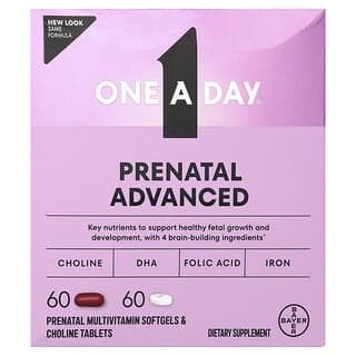 One-A-Day, Prenatal Advanced，完整多維生素與大腦支援，60 粒產前多維生素軟膠囊和 60 片產前膽鹼片