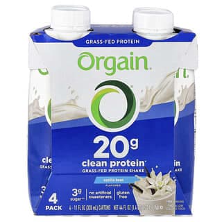 Orgain, 清潔草飼蛋白質奶昔，香草豆，4 包，每包 11 液量盎司（330 毫升）