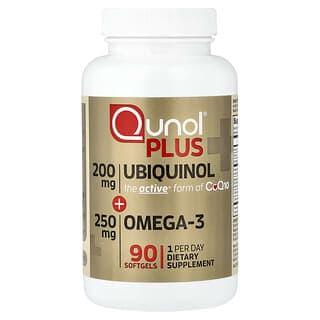 Qunol, 加上泛醇 + Omega-3，200 毫克+ 250 毫克，90 粒軟膠囊